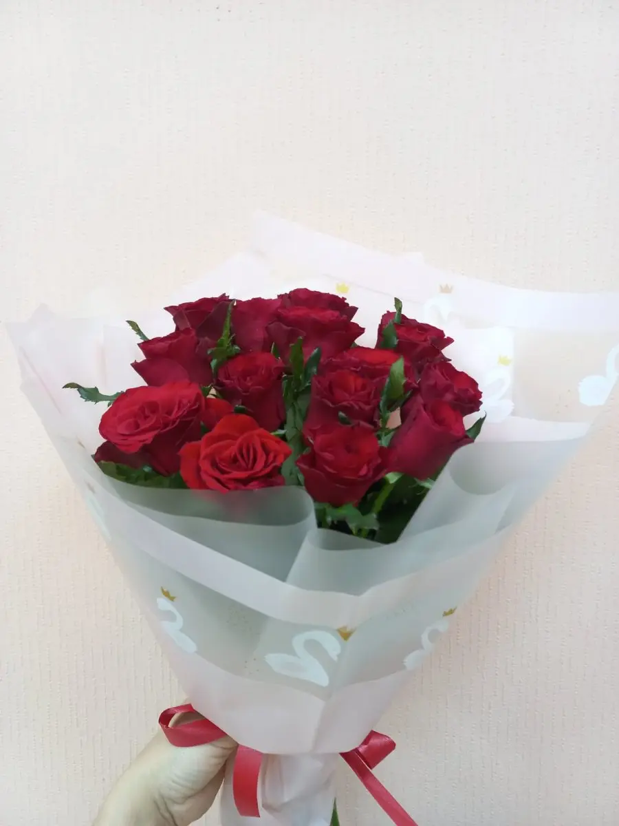 Фото Букет 15 бордовых роз