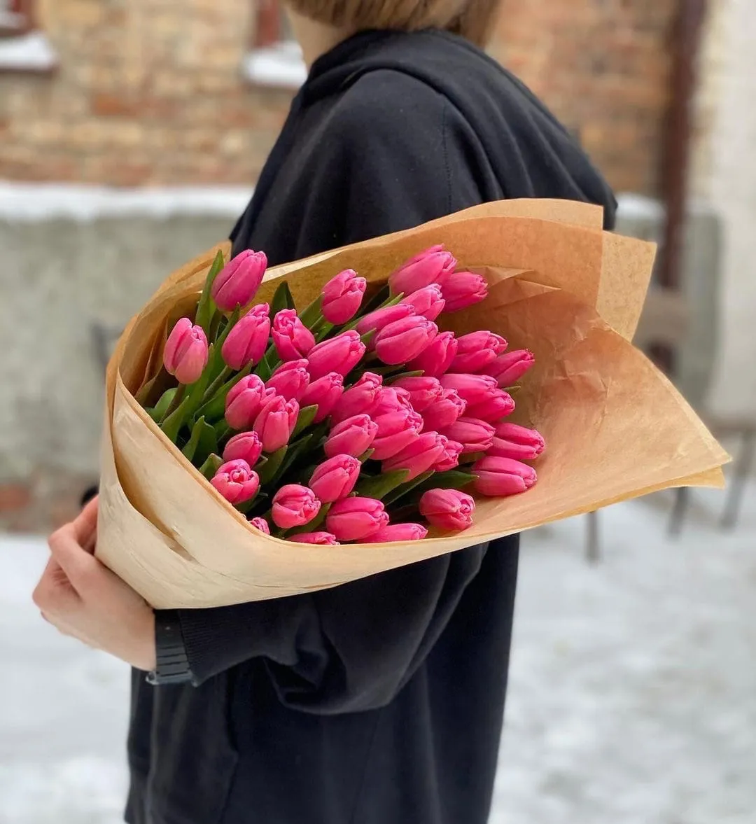Фото Букет розовых Тюльпанов