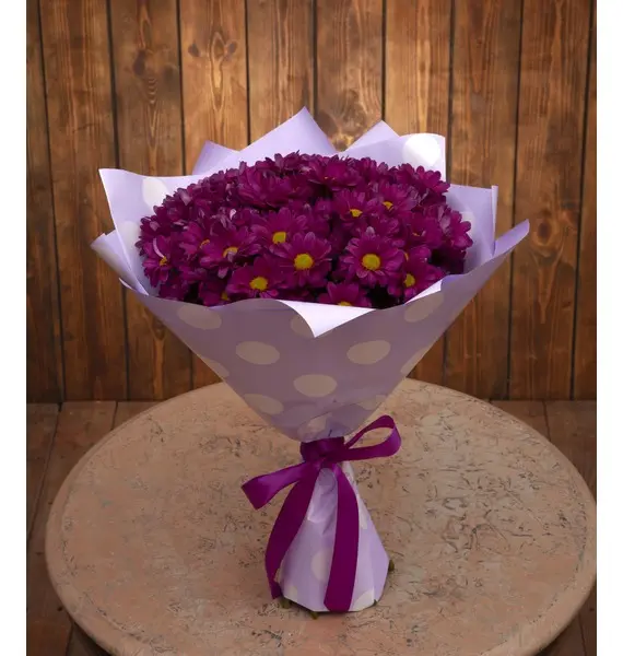 Фото Монобукет фиолетовых хризантем (9,15,25,35,51 или 75)